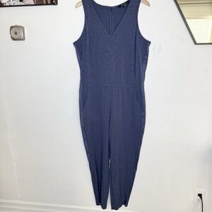 Athleta Brooklyn Textured Sleeveless Jumpsuit Blue Leopard Summer Womens 16